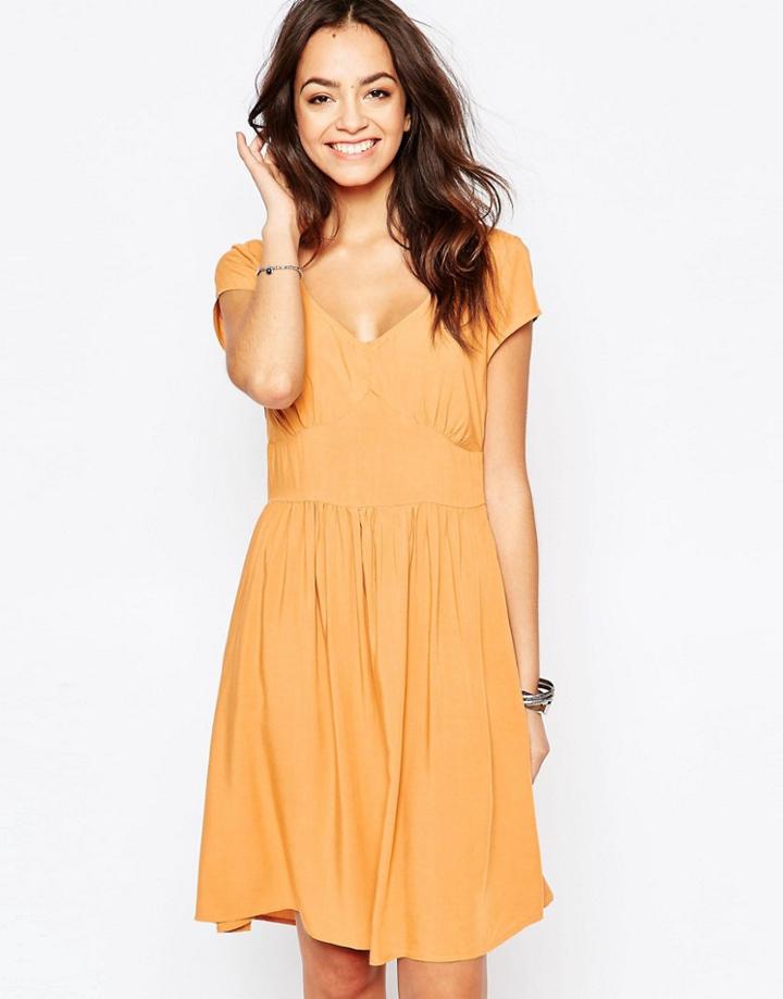 Only Cut Out Back Skater Dress - Honey Gold