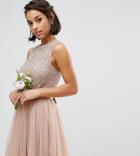 Maya Petite Sleeveless Sequin Top Mini Dress With Tulle Skirt And Bow Back Detail - Pink