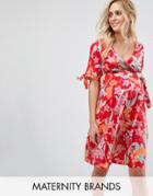 New Look Maternity Eastern Print Wrap Dress - Red