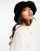 Asos Design Faux Fur Roll Back Bucket Hat In Black