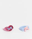 Asos Design Pack Of 2 Glitter Plastic Rings With Plastic Bear And Butterflies-multi