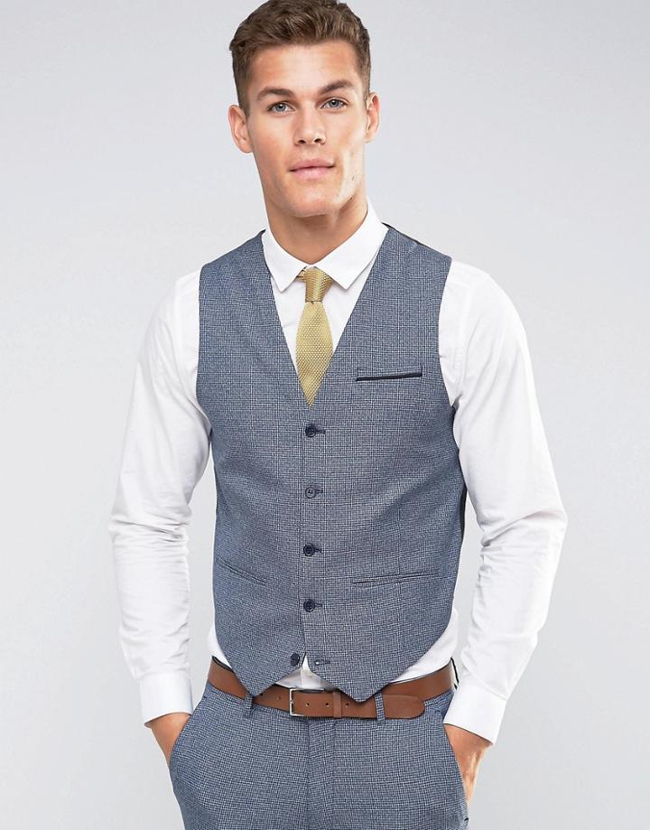 Asos Wedding Super Skinny Vest In Navy Dogstooth - Navy
