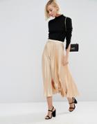 Asos Midi Skirt In Pleated Satin - Cream