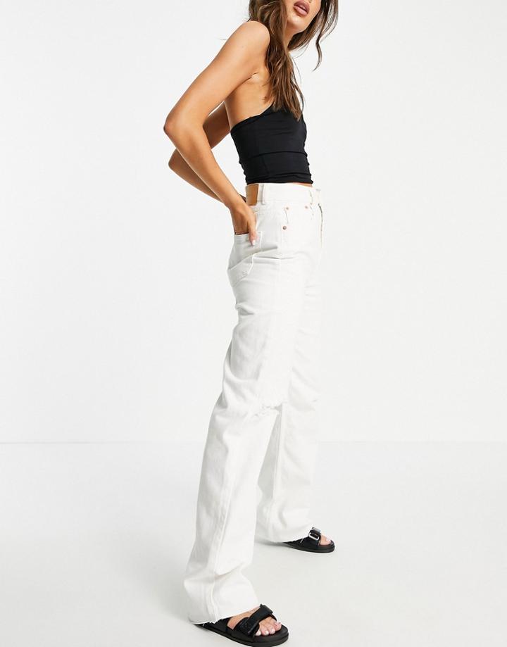 Pull & Bear Dad Jeans With Rip In White