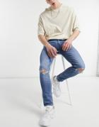 Levi's Youth 519 Super Skinny Fit Hi Ball Distressed Jeans In Wolf Punk Advance Mid Wash-blues