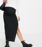 Flounce London Maternity Set Ribbed Midi Skirt With Side Splits In Black