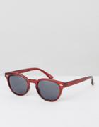 Asos Narrow Square Sunglasses In Crystal Burgundy - Red