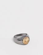 Icon Brand Signet Ring With Gold Stone In Silver