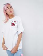 Hello Kitty X Asos Design Oversize T-shirt With Peeping Macaroon Motif - White