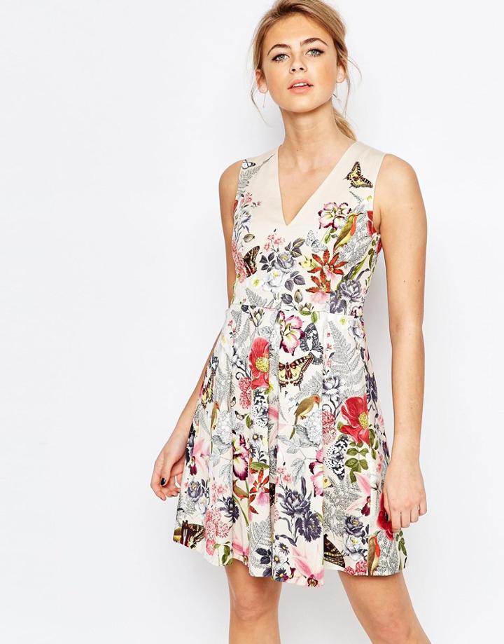 Oasis Botanical Placement Skater Dress - Multi Ivory
