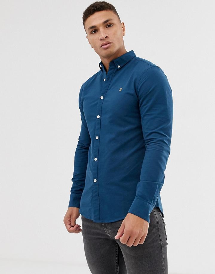 Farah Brewer Slim Fit Oxford Shirt In Teal-blue