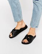 Faith Julie Black Leather Slider Sandals - Black