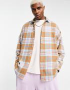 Asos Design Extreme Oversized Check Shirt In Tan-brown