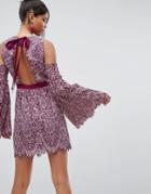 Asos Bow Back Lace Extreme Sleeve Mini Dress - Pink