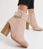 Asos Design Wide Fit Retreat Heeled Ankle Boots In Beige-neutral