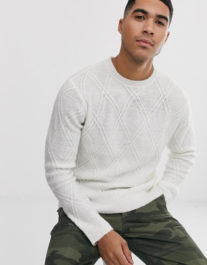 Another Influence Diamond Cable Sweater In White
