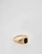 Asos Design Vintage Style Signet Ring In Gold With Black Stone - Gold