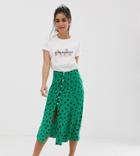 Miss Selfridge Petite Midi Skirt In Polka Dot - Green