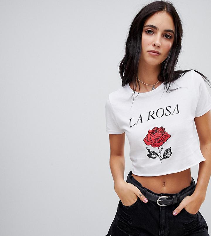Milk It Vintage Shrunken T-shirt With Rose Print - White