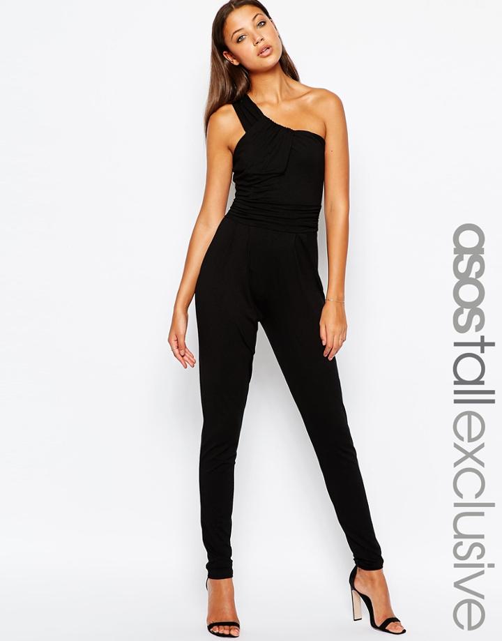 Asos Tall One Shoulder Peg Leg Jumpsuit - Black