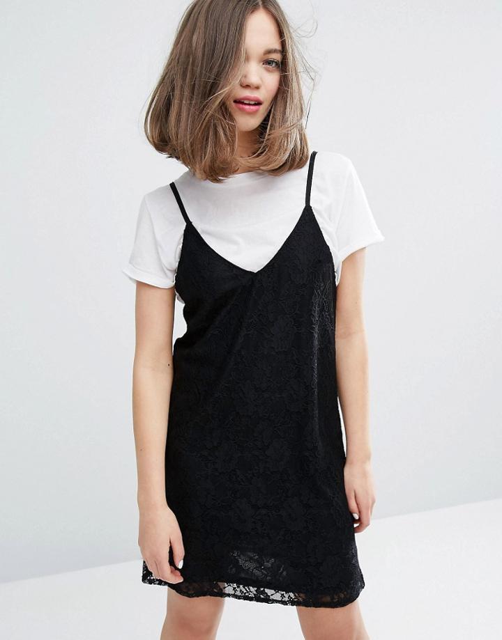 Monki Lace Cami Mini Dress - Black