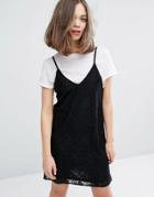 Monki Lace Cami Mini Dress - Black