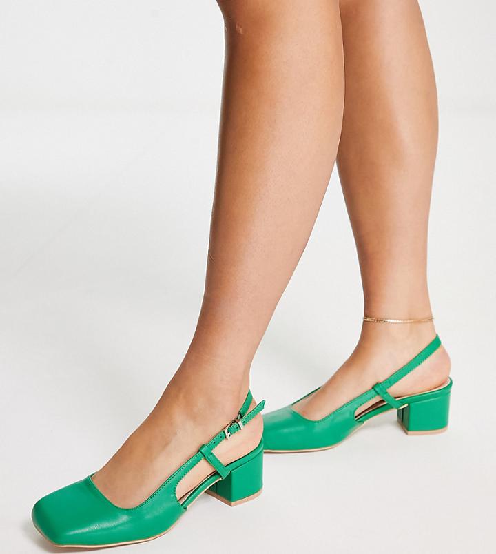 Raid Wide Fit Sisily Square Toe Sling Back Shoes With Mid Heel In Green