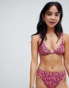 Le Palm 80s Leopard Print Basic Triangle Bikini Top - Pink