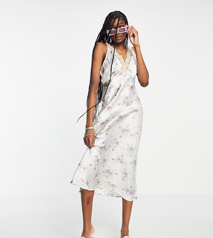 Reclaimed Vintage Inspired Lace Insert Cami Midi Dress In Floral Print-multi