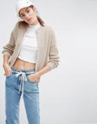 Daisy Street Oversized Zip Sweater In Rib - Cream