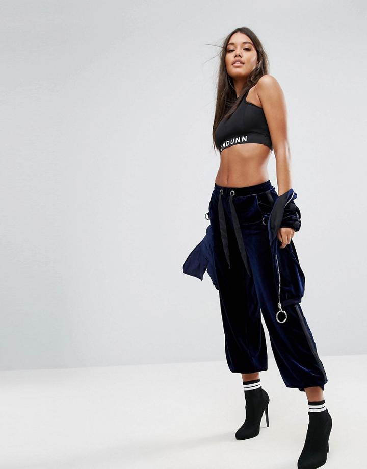 Missguided Londunn Wide Leg Velour Jogger - Navy