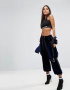 Missguided Londunn Wide Leg Velour Jogger - Navy