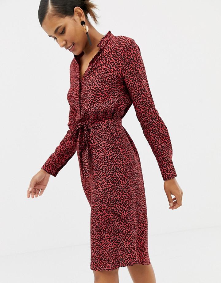 Oasis Shirt Dress With Tie Waist In Red Animal Print - Multi