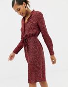 Oasis Shirt Dress With Tie Waist In Red Animal Print - Multi