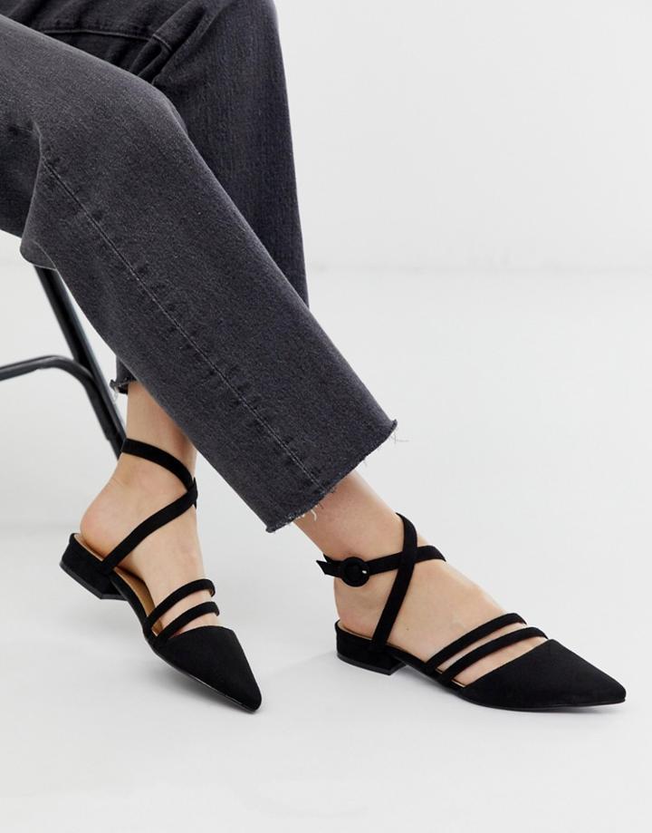 Raid Adorn Black Strappy Flat Shoes - Black