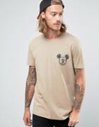 Asos T-shirt With Mickey Mouse Face Chest Print In Relaxed Skater Fit - Beige