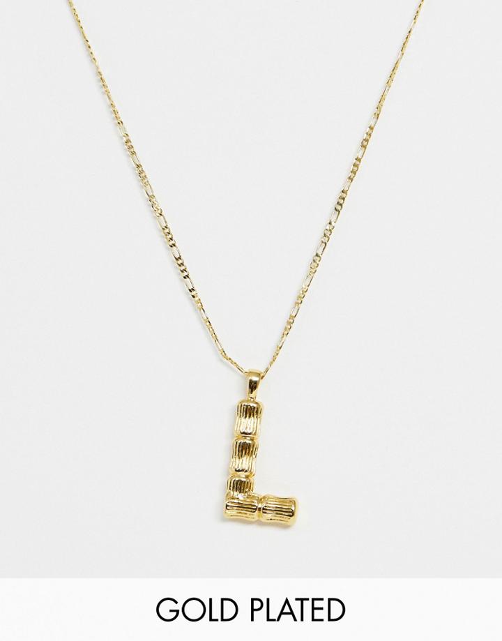 Asos Design Gold Plated Necklace With Vintage Style Bamboo 'l' Initial Pendant - Gold
