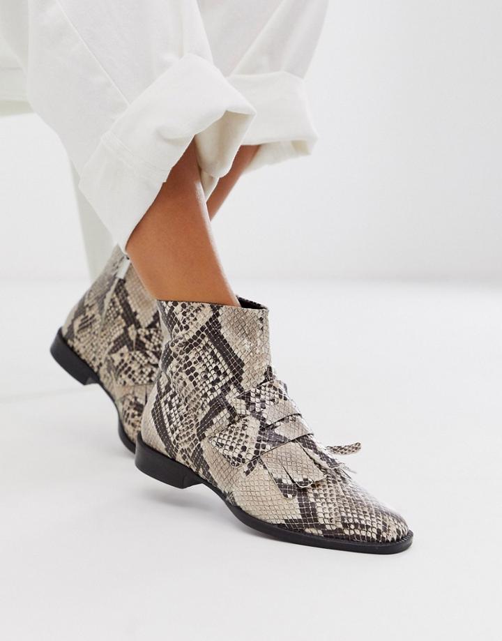 Asos Design Argentina Flat Leather Loafer Boots In Snake