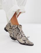 Asos Design Argentina Flat Leather Loafer Boots In Snake