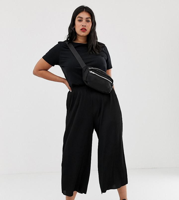 Asos Design Curve Plisse Culotte Pants-black