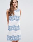 Liquorish Lace Striped Shift Dress - Blue