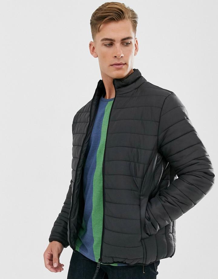 Threadbare Puffer Jacket In Black