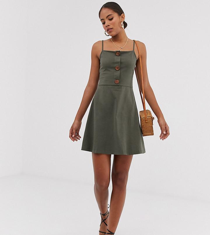 Asos Design Tall Exclusive Mini Button Front Square Neck Skater Dress - Black