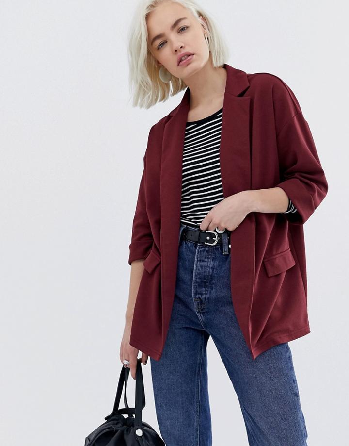 Asos Design Easy Relaxed Blazer In Textured Jersey - Red
