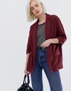 Asos Design Easy Relaxed Blazer In Textured Jersey - Red