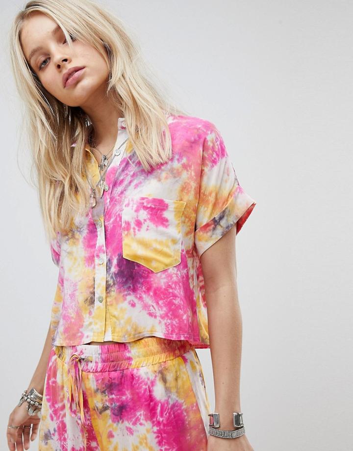 Kiss The Sky Crop Shirt In Tie Dye Co-ord - Multi