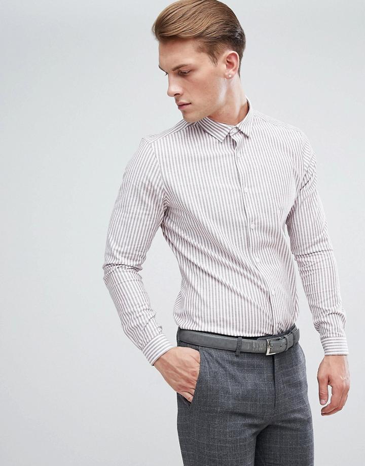 Asos Smart Stretch Slim Oxford Stripe Shirt - Blue