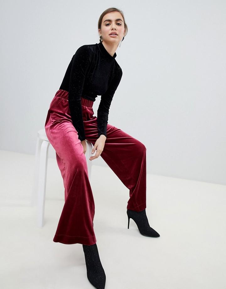 Monki Velvet Pants In Red - Red