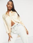 Missguided Oversized Satin Shirt In Beige-neutral