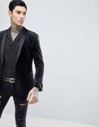 Asos Design Skinny Blazer In Black Velvet - Black